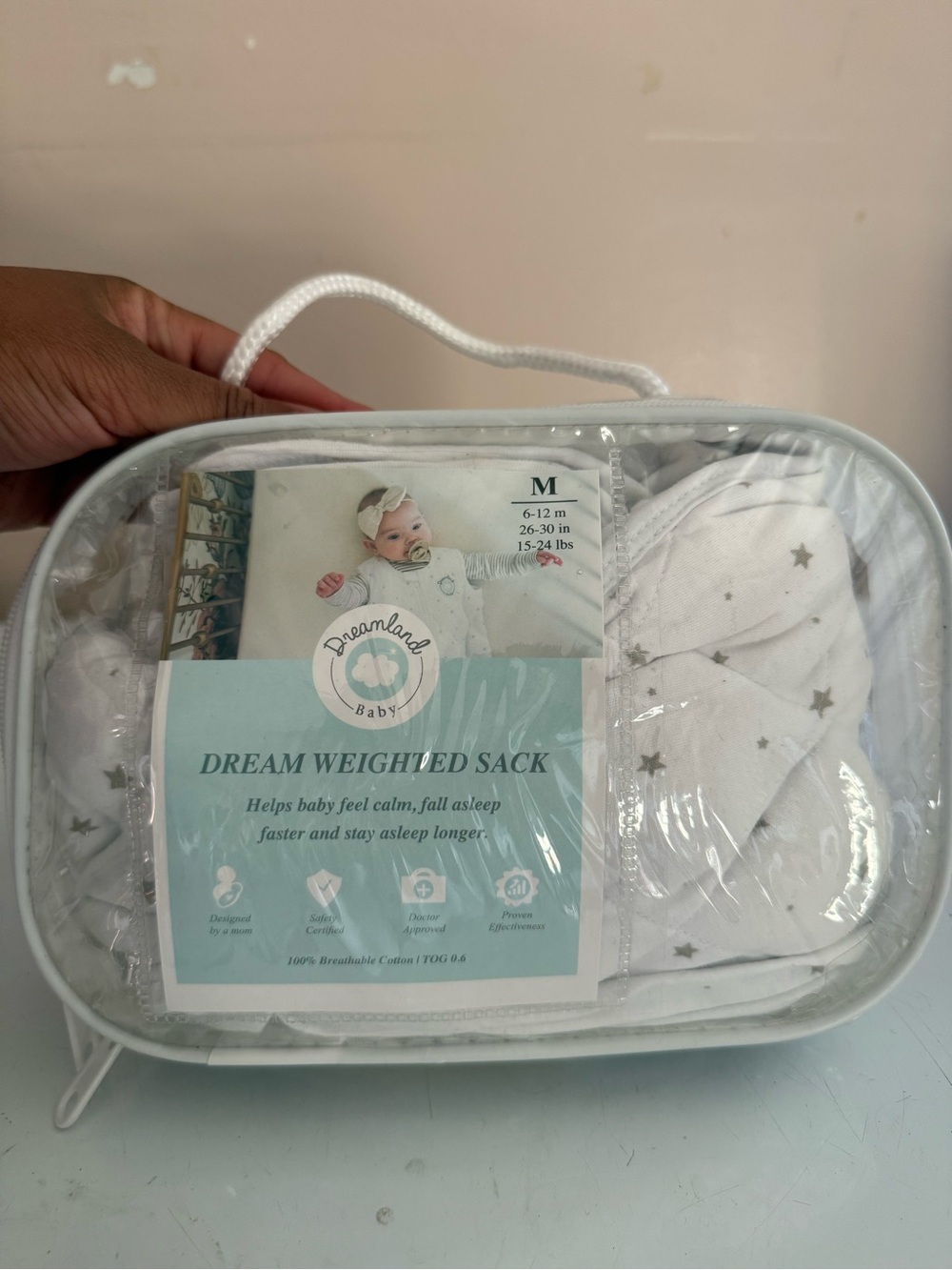 Dreamland Baby Dream Weighted Sack - White with Silver Stars